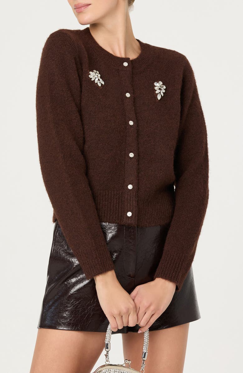 ASTR the Label Kalie Embellished Cardigan, Alternate, color, Brown