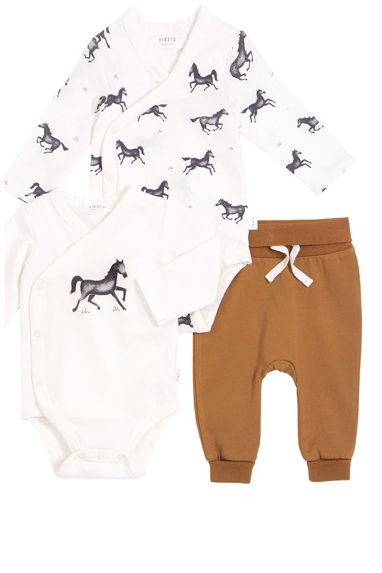 Horse Three-Piece Bodysuit & Sweatpants Set, Main, color, 101 OFF WHITE