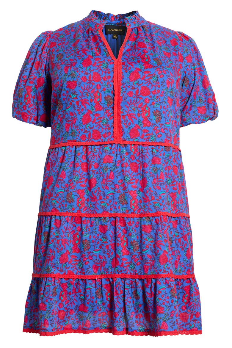 Tanya Korra Floral Tiered Shift Dress, Alternate, color, BLUE-FUCHSIA