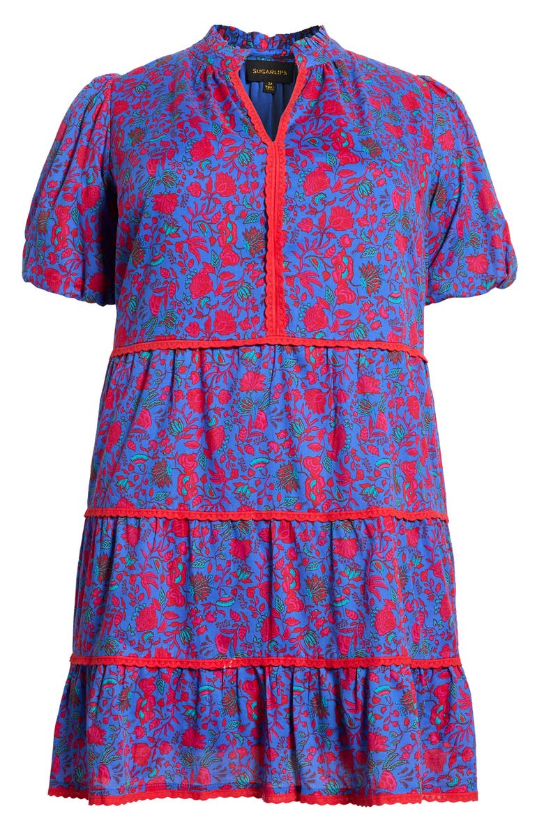 SUGARLIPS Tanya Korra Floral Tiered Shift Dress, Alternate, color, Blue-Fuchsia