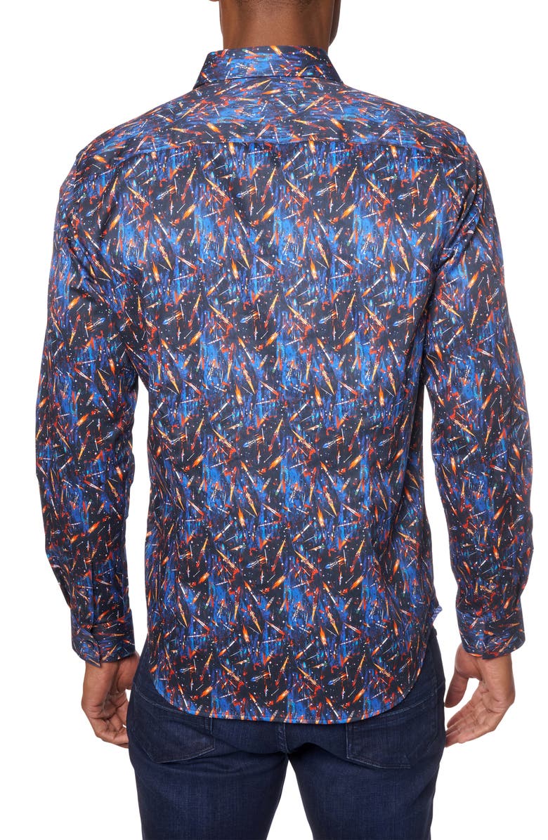 Robert Graham Interstellar Rocket Print Cotton Button-Up Shirt, Alternate, color, 