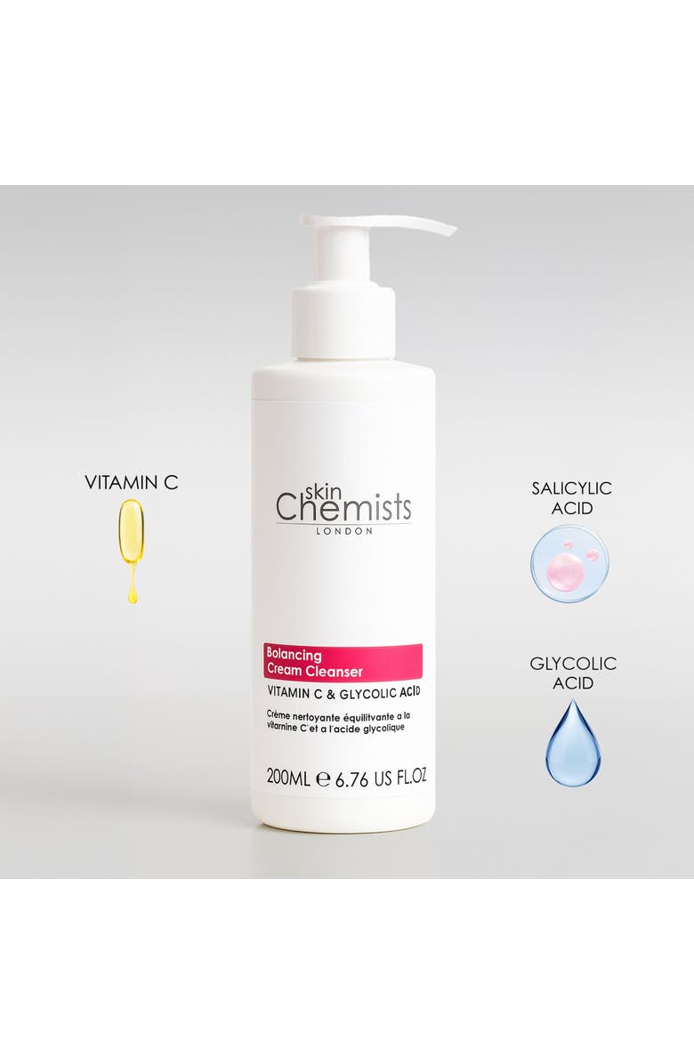 SKINCHEMISTS Balancing Vitamin C & Glycolic Acid Cream Cleanser 200ml, Alternate, color, White