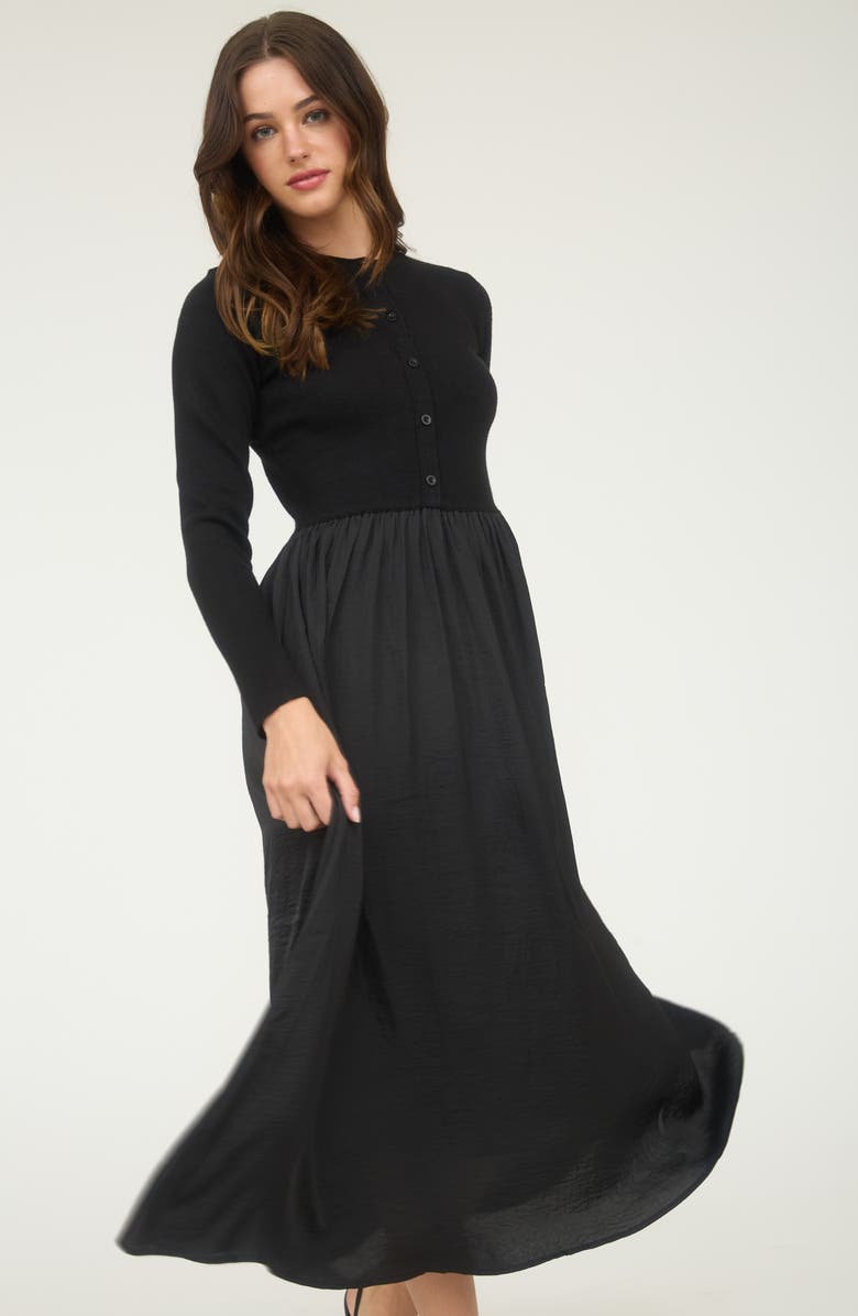 AUGUST SKY Mixed Media Long Sleeve Maxi Dress, Alternate, color, Black