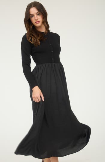 Mixed Media Long Sleeve Maxi Dress