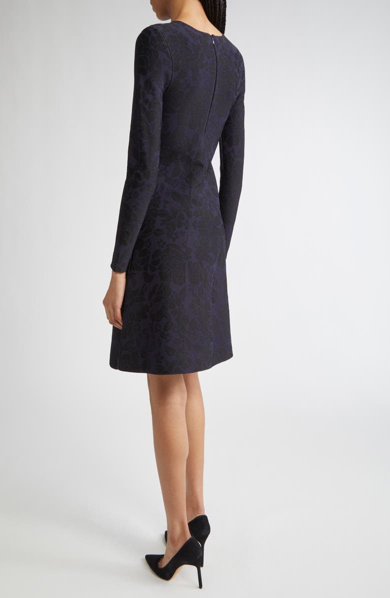 Lela Rose Long Sleeve Floral Jacquard Minidress, Alternate, color, Navy/ Black