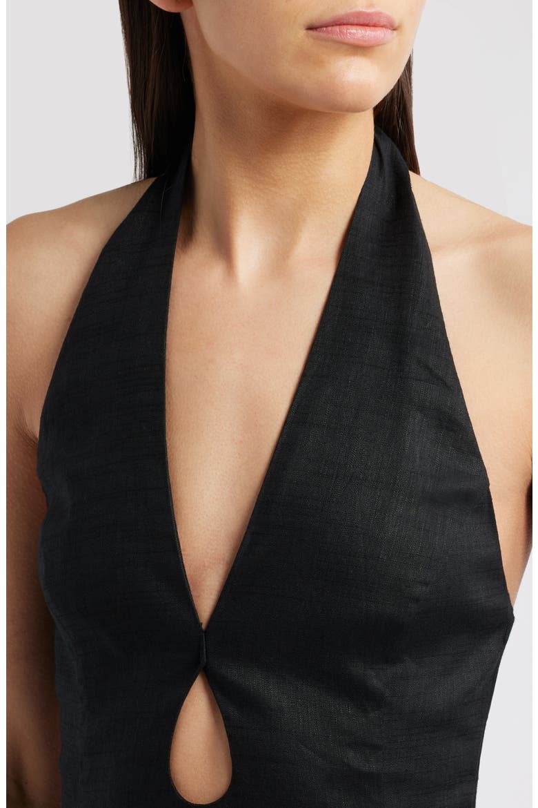 Lianna Tie Back Halter Maxi Dress, Alternate, color, BLACK