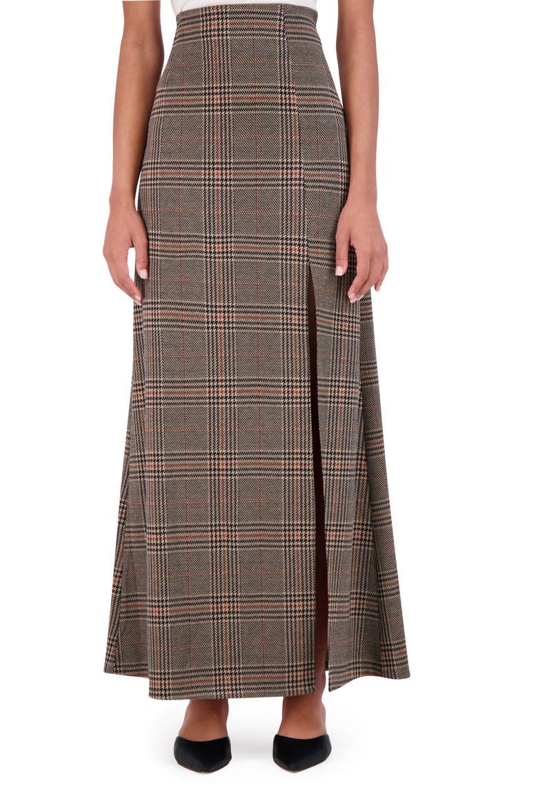 Plaid High Waist Maxi Skirt, Main, color, BLACK/ BROWN/ CAMEL