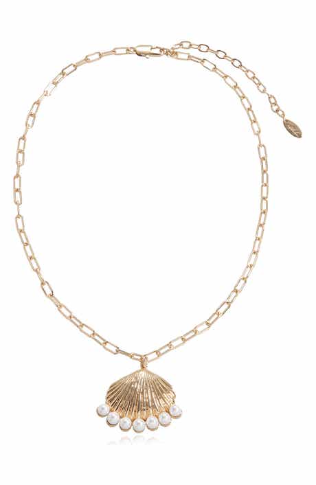 Faux Pearl Shell Pendant Necklace