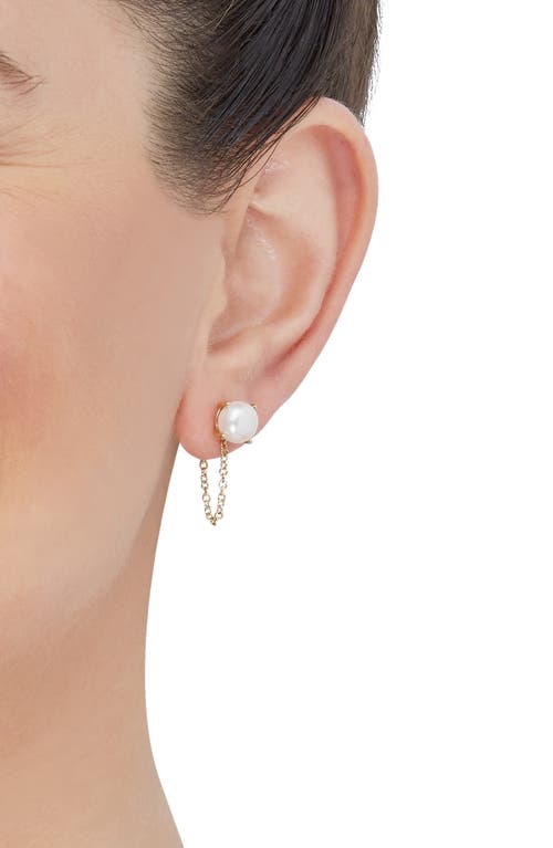Frankie & Zoe Freshwater Pearl Chain Front/back Earrings In Yellow Gold/pearl