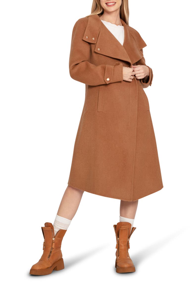 Envy Me Asymmetric Zip Wool Blend Coat, Alternate, color, CAMEL