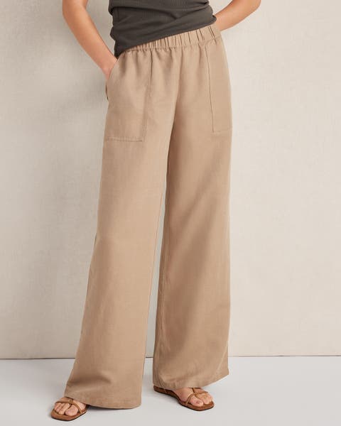 Linen Blend Dobby Wide Leg Pants