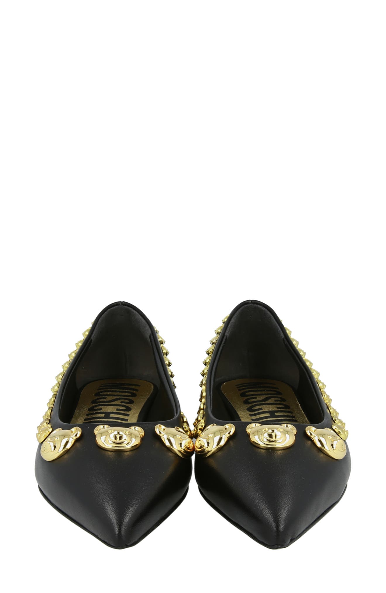 Moschino Teddy Bear Studded Flat, Alternate, color, Black