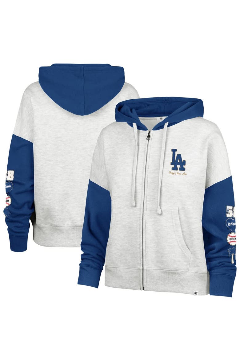 Women's '47 x Stoney Clover Lane Heather Gray/Royal Los Angeles Dodgers Color Block Full-Zip Hoodie, Main, color, Heather Gray