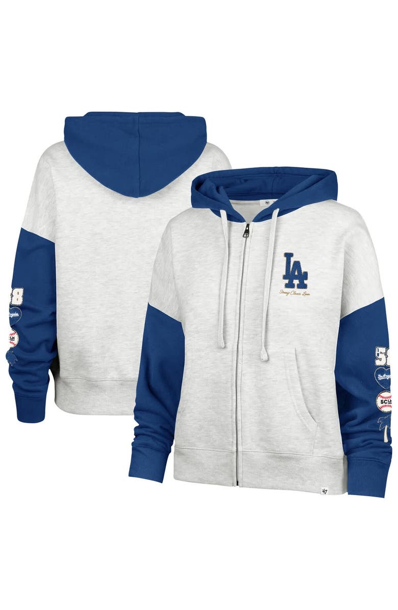 Stoney Clover Lane X '47 Women's '47 x Stoney Clover Lane Heather Gray/Royal Los Angeles Dodgers Color Block Full-Zip Hoodie, Main, color, Heather Gray