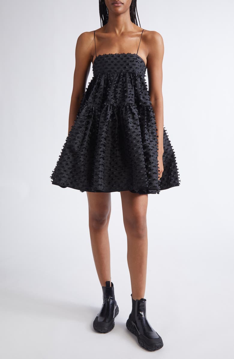 Cecilie Bahnsen Oberra Fiamma Fil Coup Dress, Main, color, Black