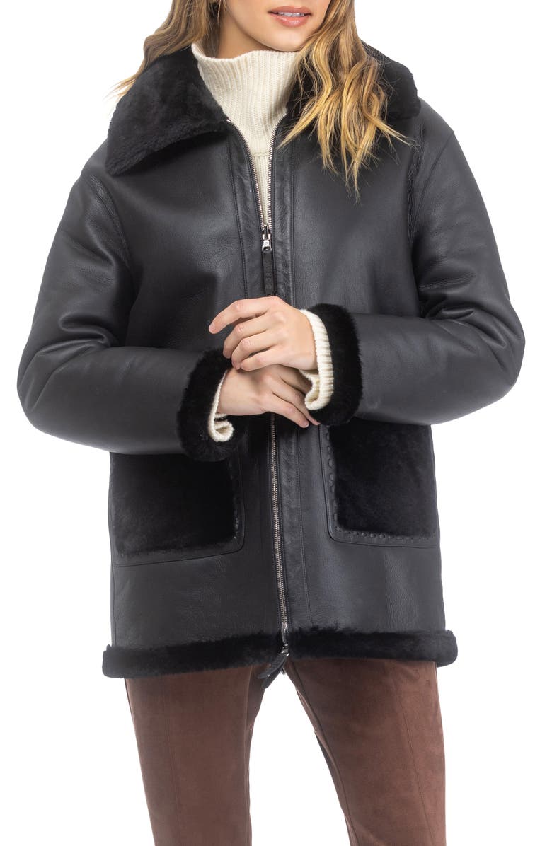 GORSKI Reversible Genuine Shearling Short Jacket, Alternate, color, Black/Black