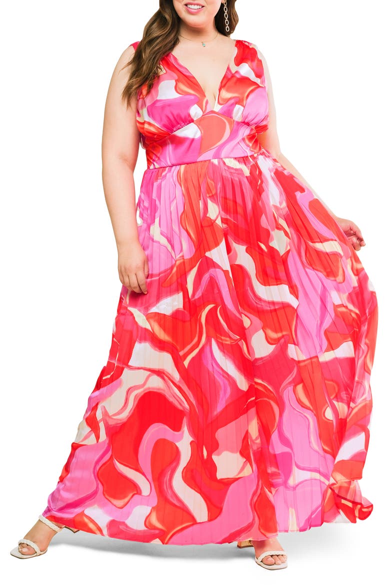Print Woven Jumpsuit, Main, color, PINK RED