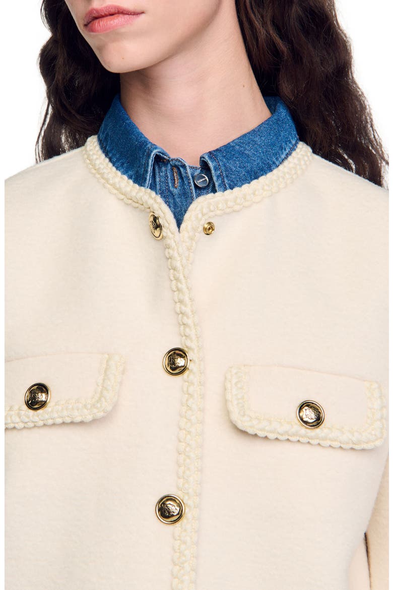 Coat with braided trim, Alternate, color, Ecru