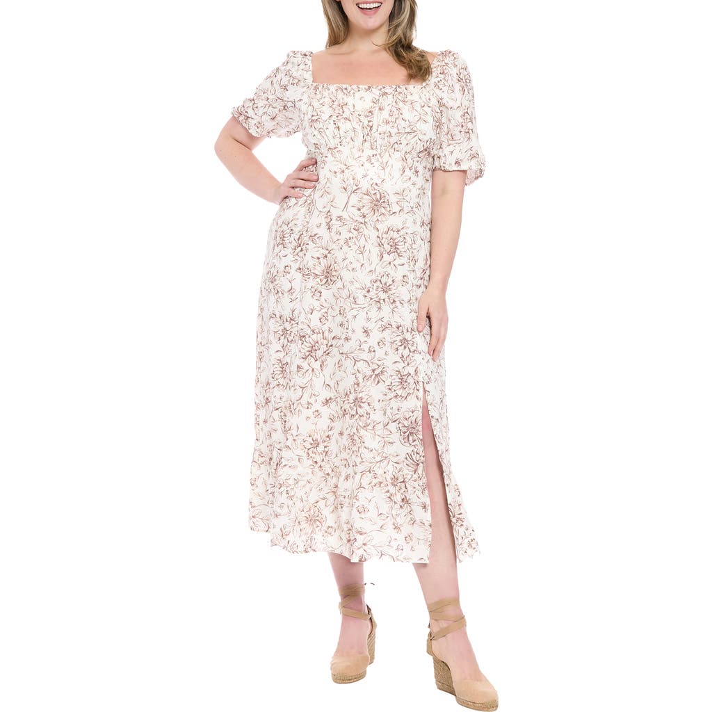 London Times Floral Puff Sleeve Maxi Dress In Neutral