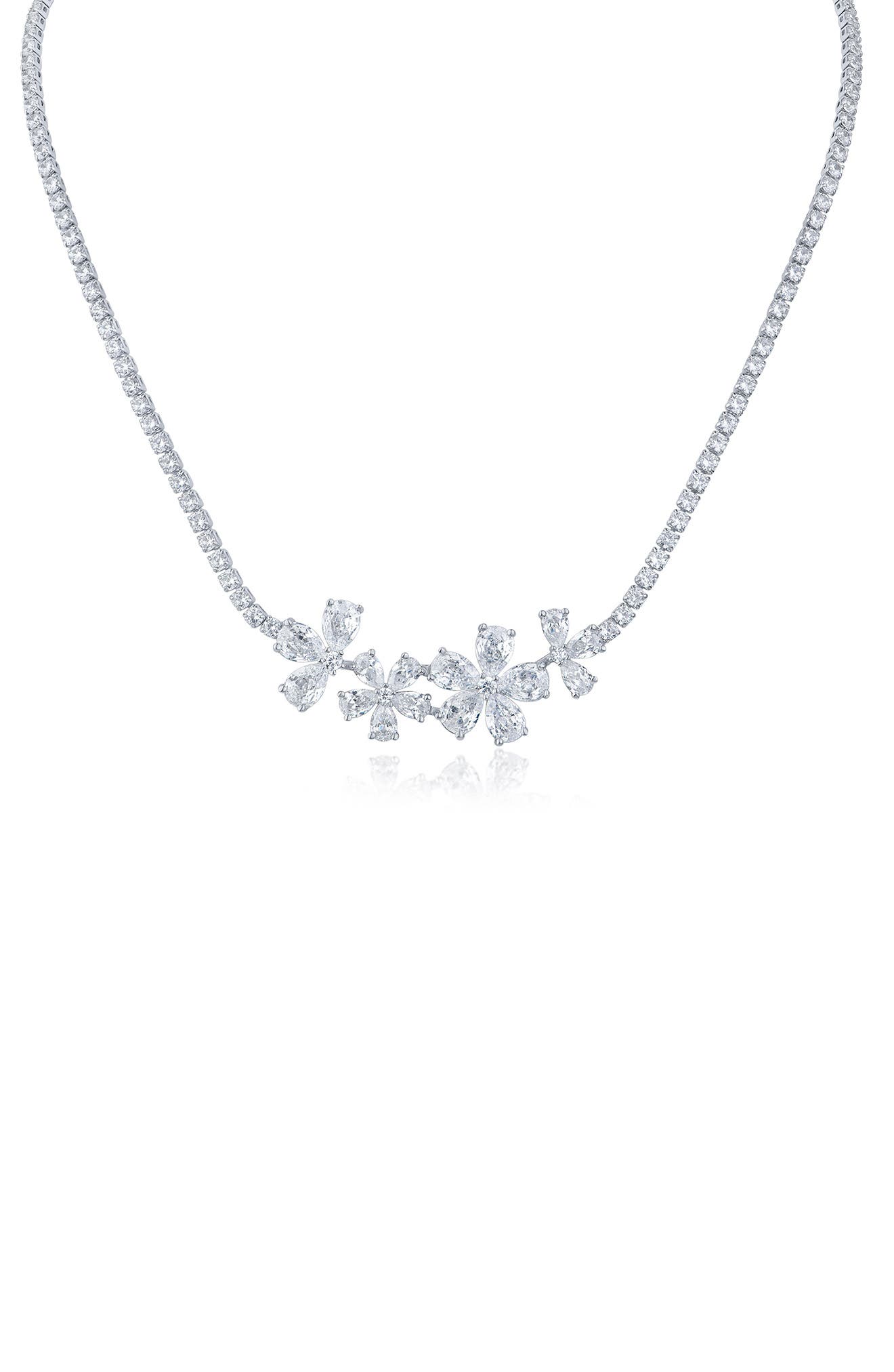 CZ by Kenneth Jay Lane Cubic Zirconia Flower Cluster Necklace