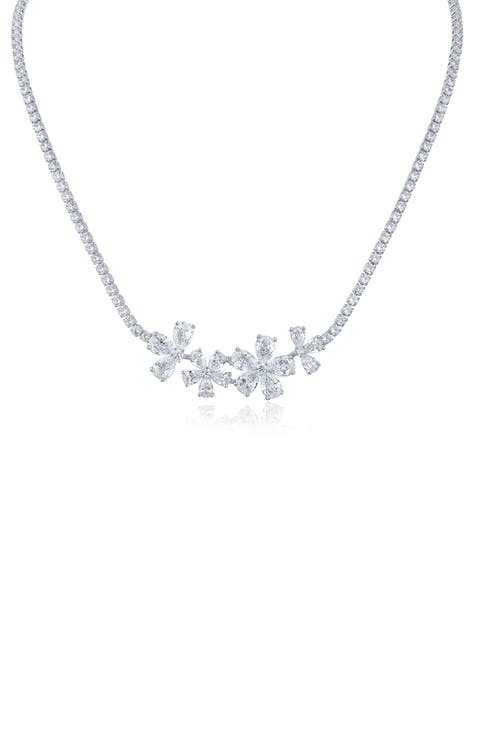 Cubic Zirconia Flower Cluster Necklace