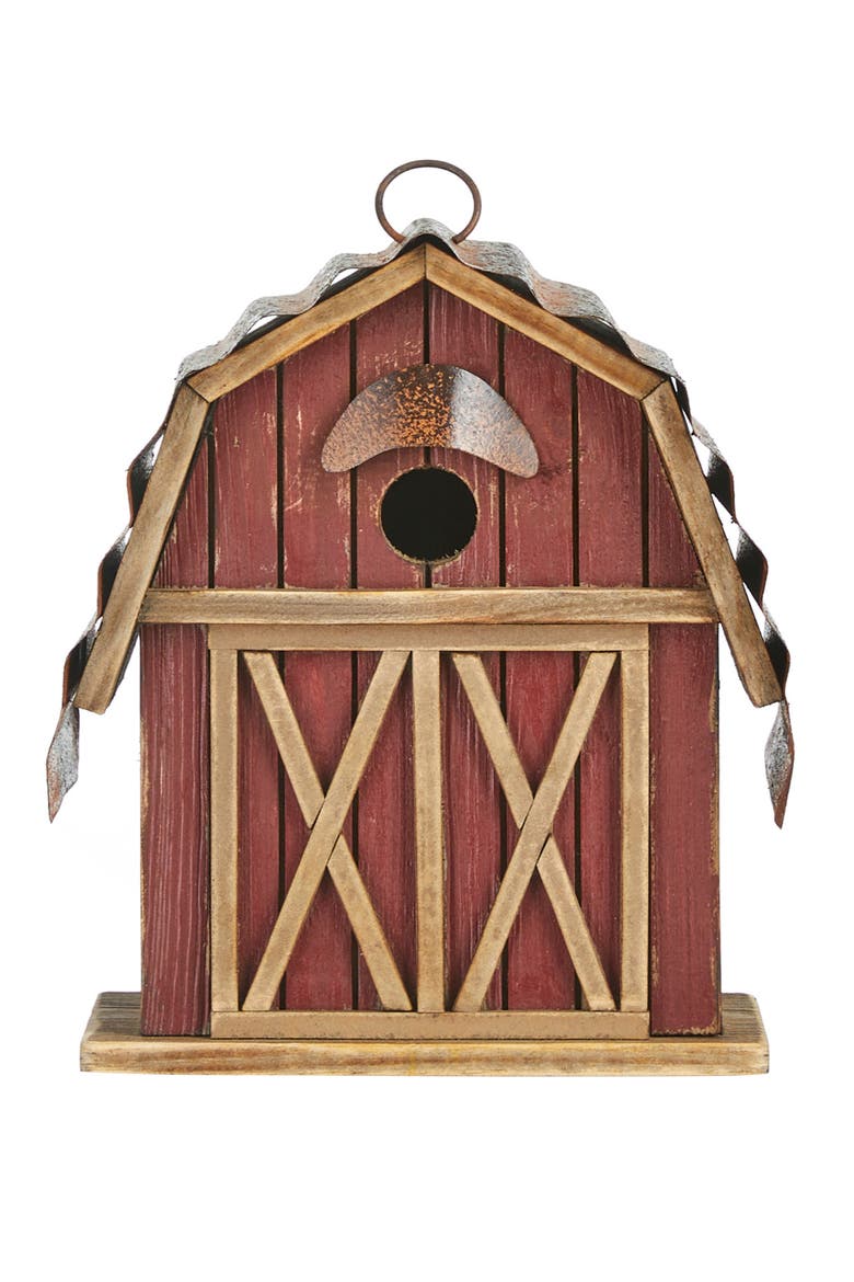 10.25"H Rustic Solid Wood Barn Birdhouse, Alternate, color, Red