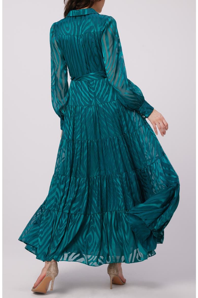 Downing Zebra Stripe Jacquard Long Sleeve Chiffon Maxi Dress, Alternate, color, ZEBRA INDIAN GREEN LG