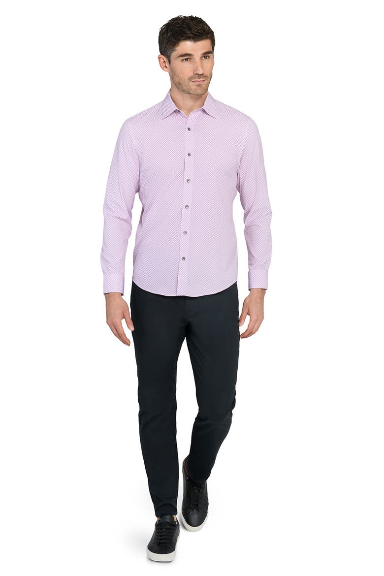Trim Fit Abstract Cube Print Performance Button-Up Shirt, Alternate, color, LILAC
