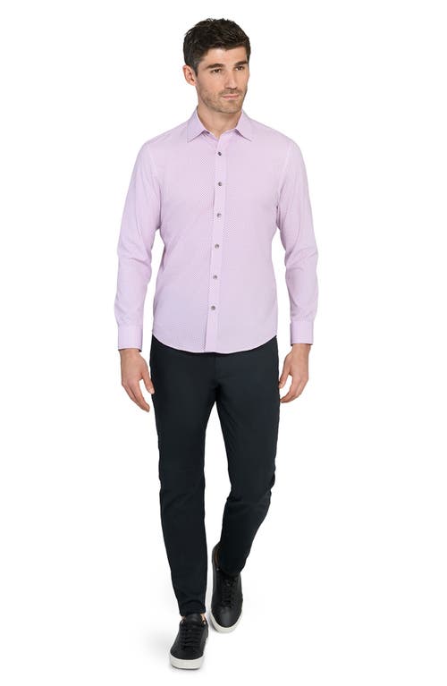 Wrk W.r.k Trim Fit Abstract Cube Print Short Sleeve Performance Button-up Shirt In Purple