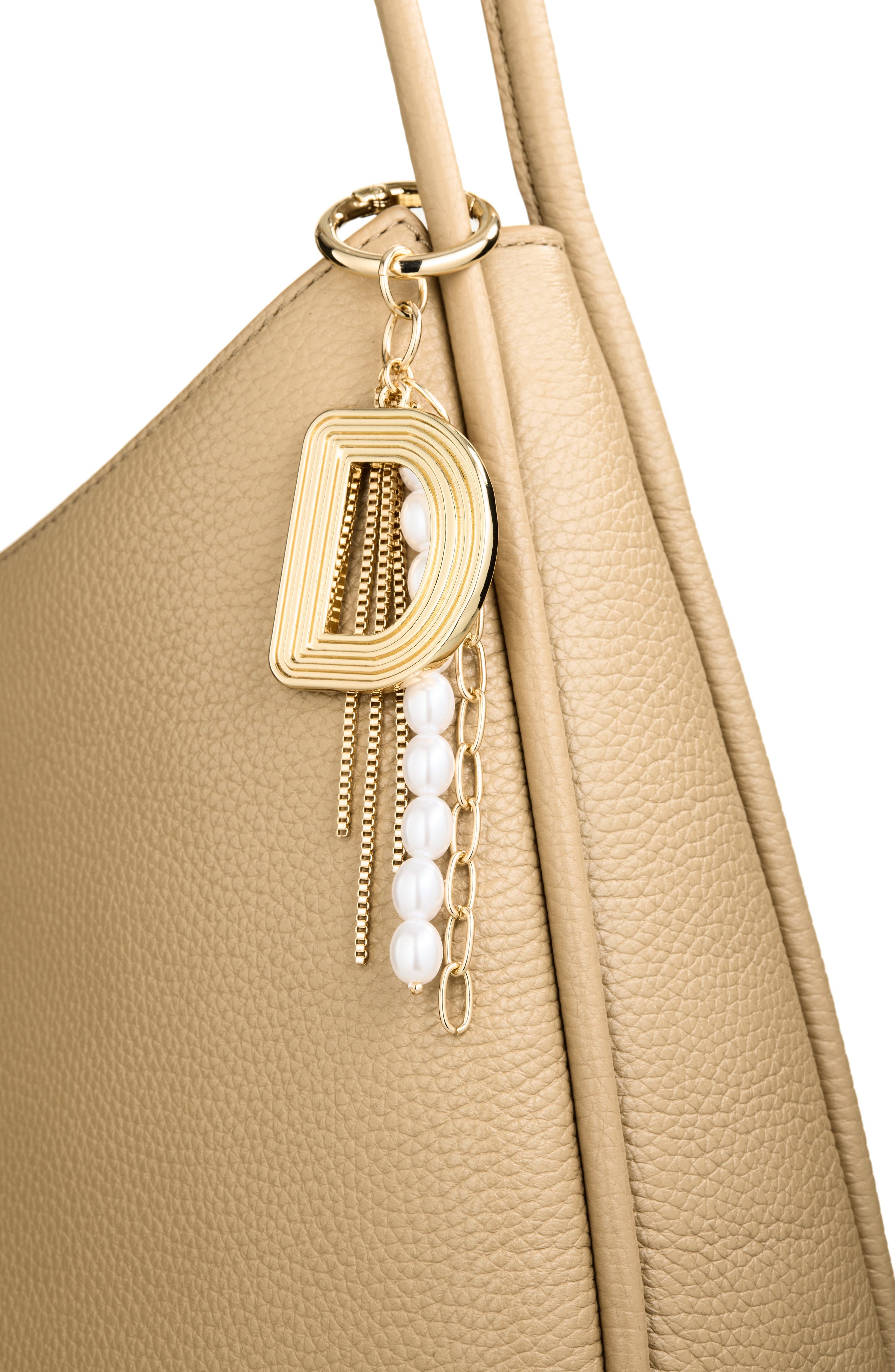 Initial Faux Pearl Bag Charm, Alternate, color, D- WHITE- GOLD