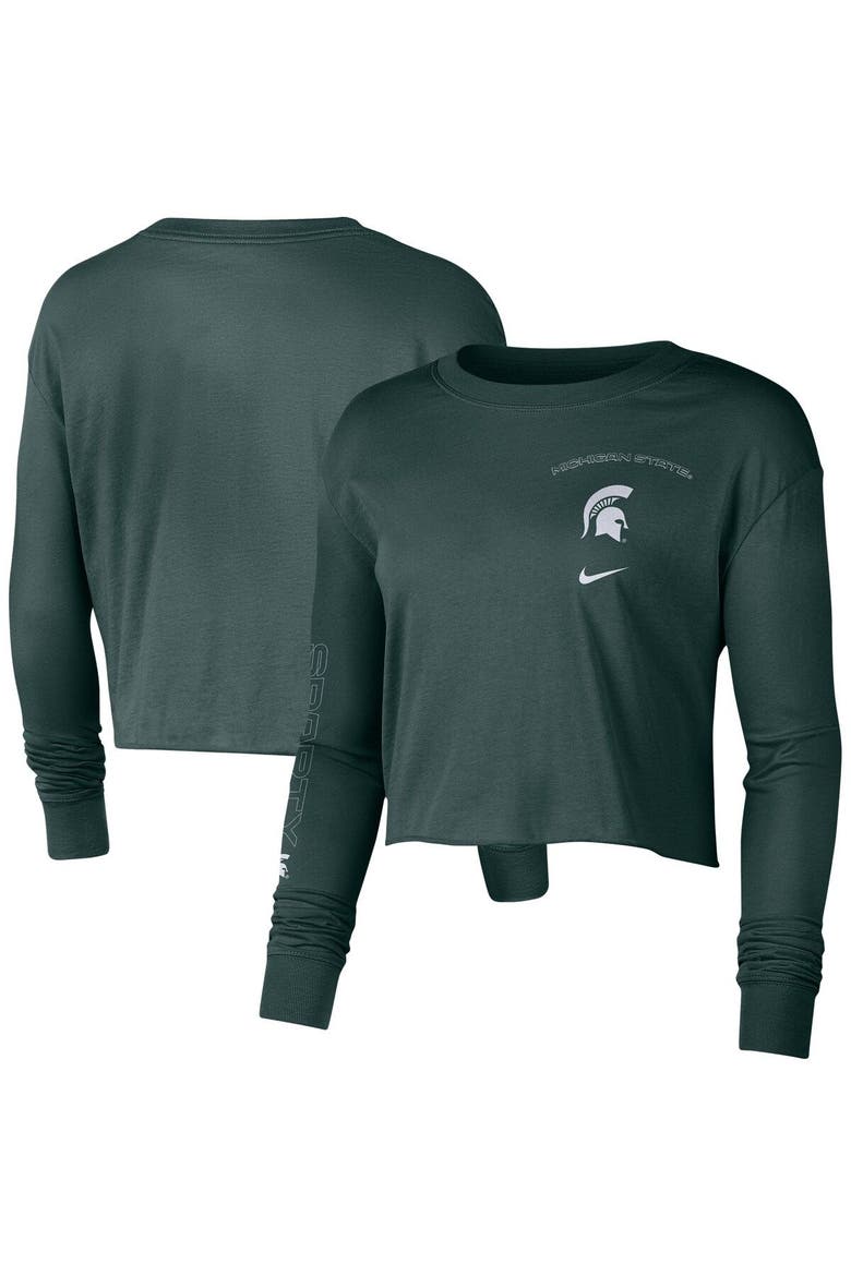 Women's Nike Hunter Green Michigan State Spartans 2-Hit Cropped Long Sleeve T-Shirt, Alternate, color, Hunter Green
