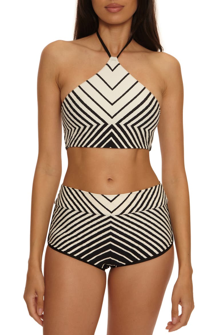 Net Stripe Rib Bikini Top, Alternate, color, BLACK/ VANILLA