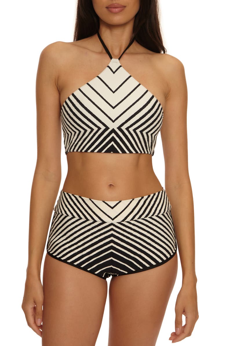 Trina Turk Net Textured Stripe Swim Shorts, Alternate, color, Black/ Vanilla
