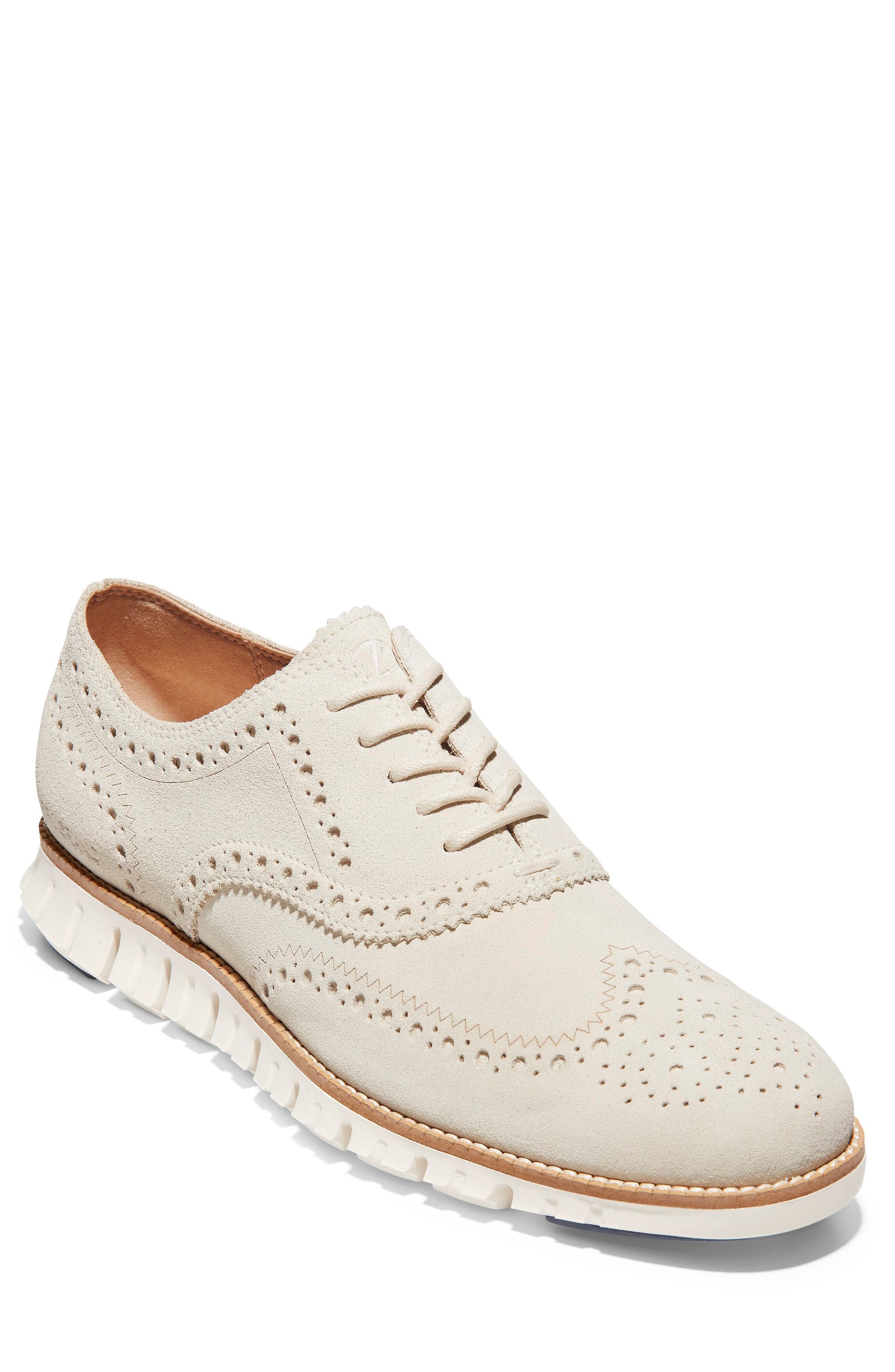 'ZeroGrand' Wingtip, Main, color, IVORY SUEDE/ IVORY