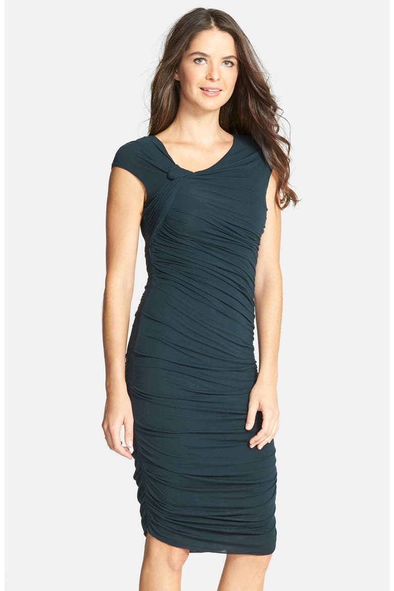 'Ski Bunny' Ruched Jersey Sheath Dress, Main, color, PINE