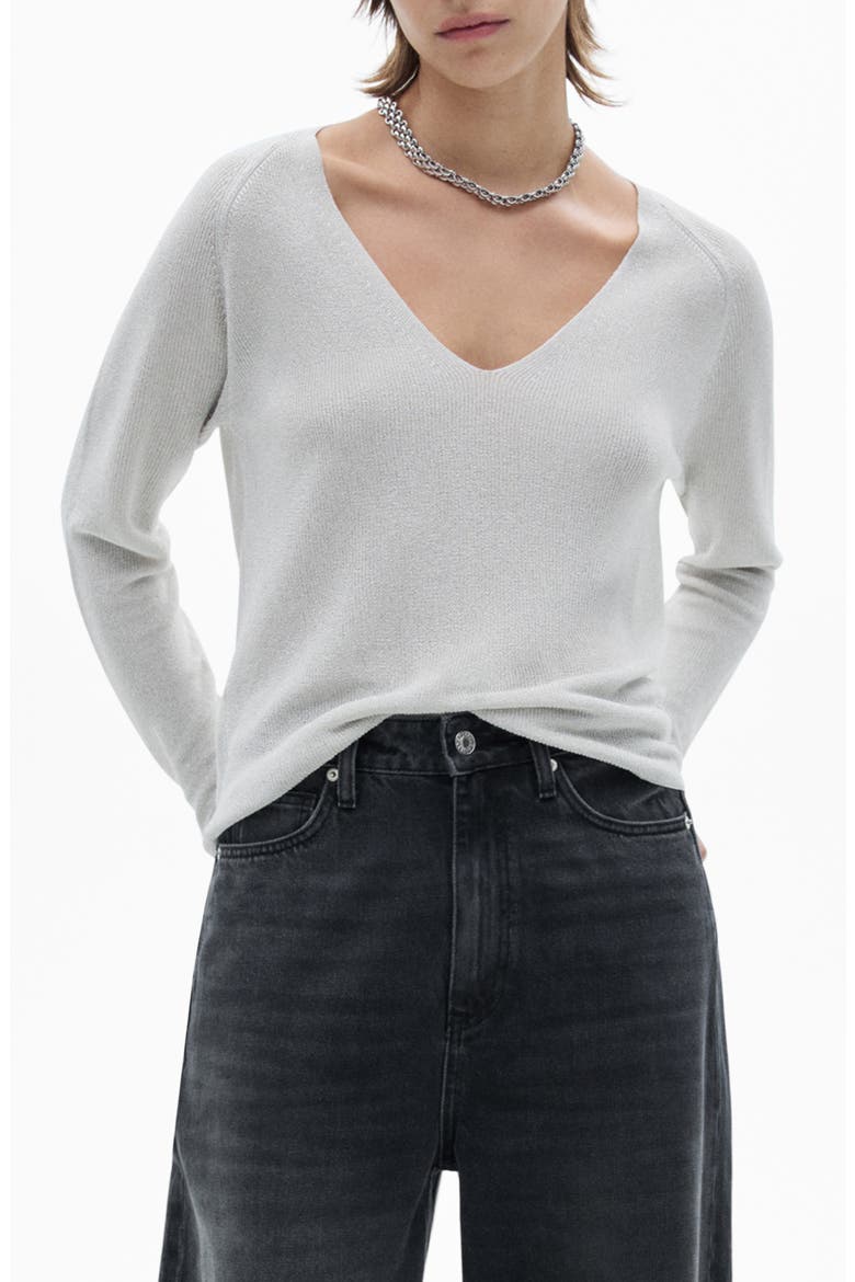 Shimmer V-Neck Sweater, Main, color, SILVER