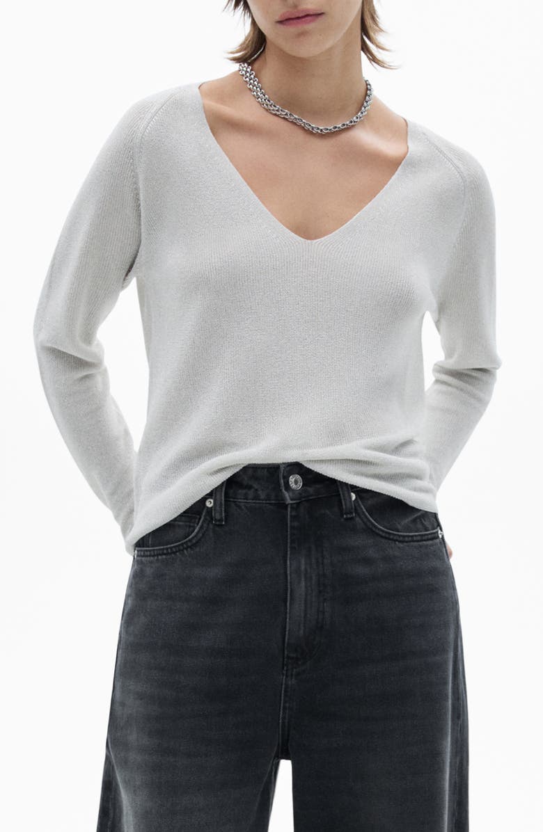 MANGO Shimmer V-Neck Sweater, Main, color,