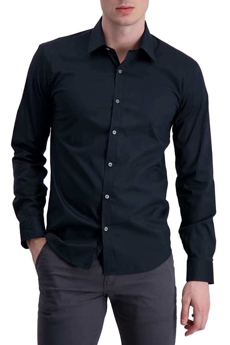 Long Sleeve Stretch Regular Fit Shirt, Main, color, BLACK