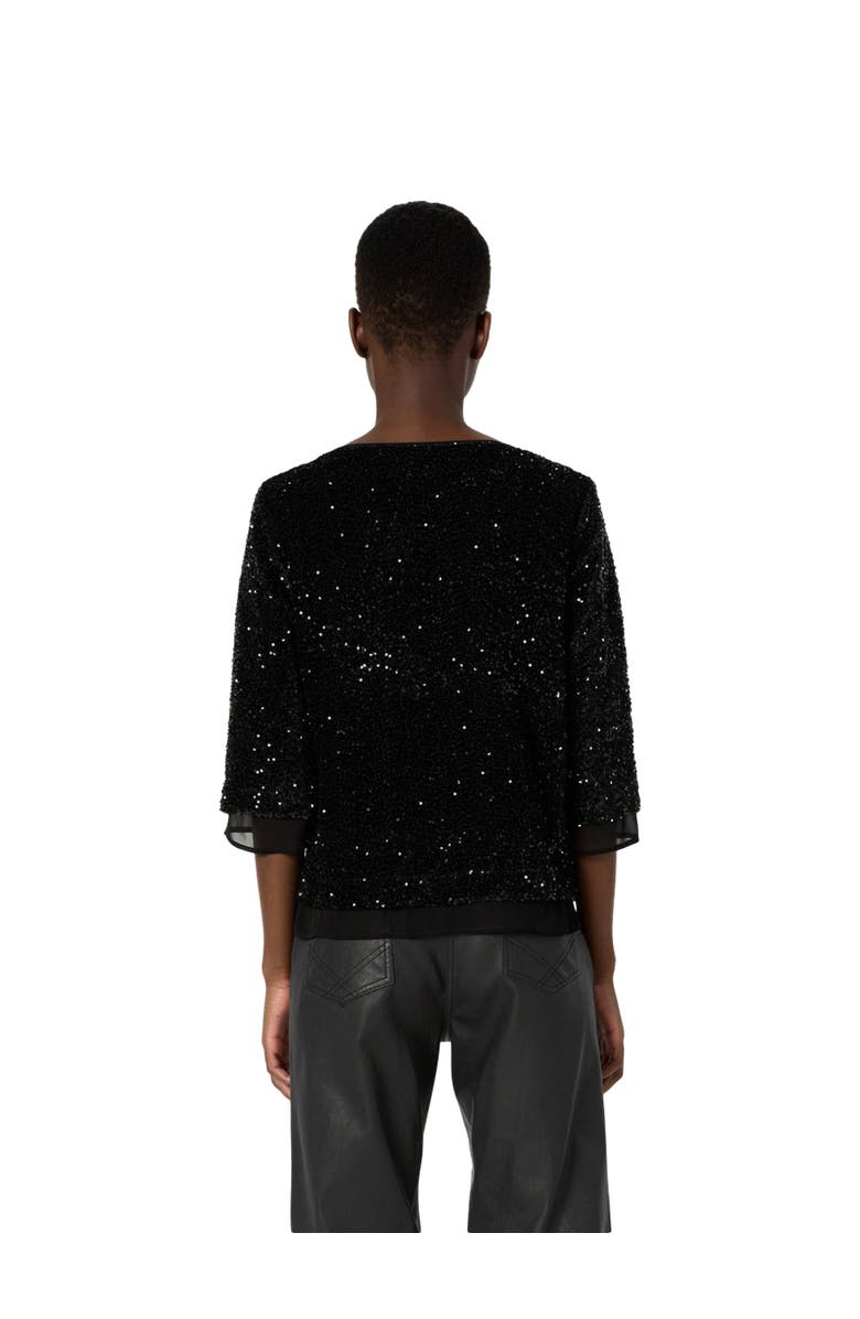GERARD DAREL Alienor Sequin 3/4 Sleeve Voile Trim Top, Alternate, color, Black