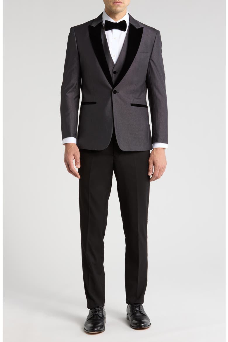 Velvet Trim Tuxedo with Vest, Main, color, GREY