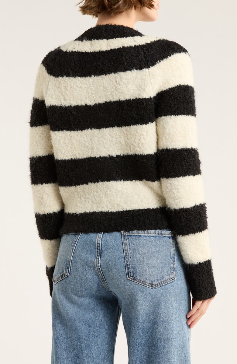 FRNCH Stripe Bouclé Full Zip Cardigan, Alternate, color, Noir