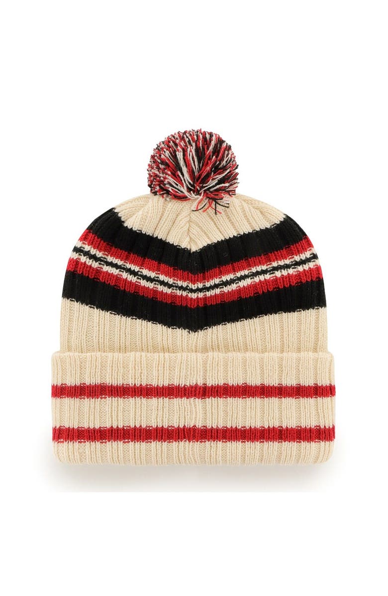 '47 Men's '47 Natural Nebraska Huskers Hone Patch Cuffed Knit Hat with Pom, Alternate, color, Natural