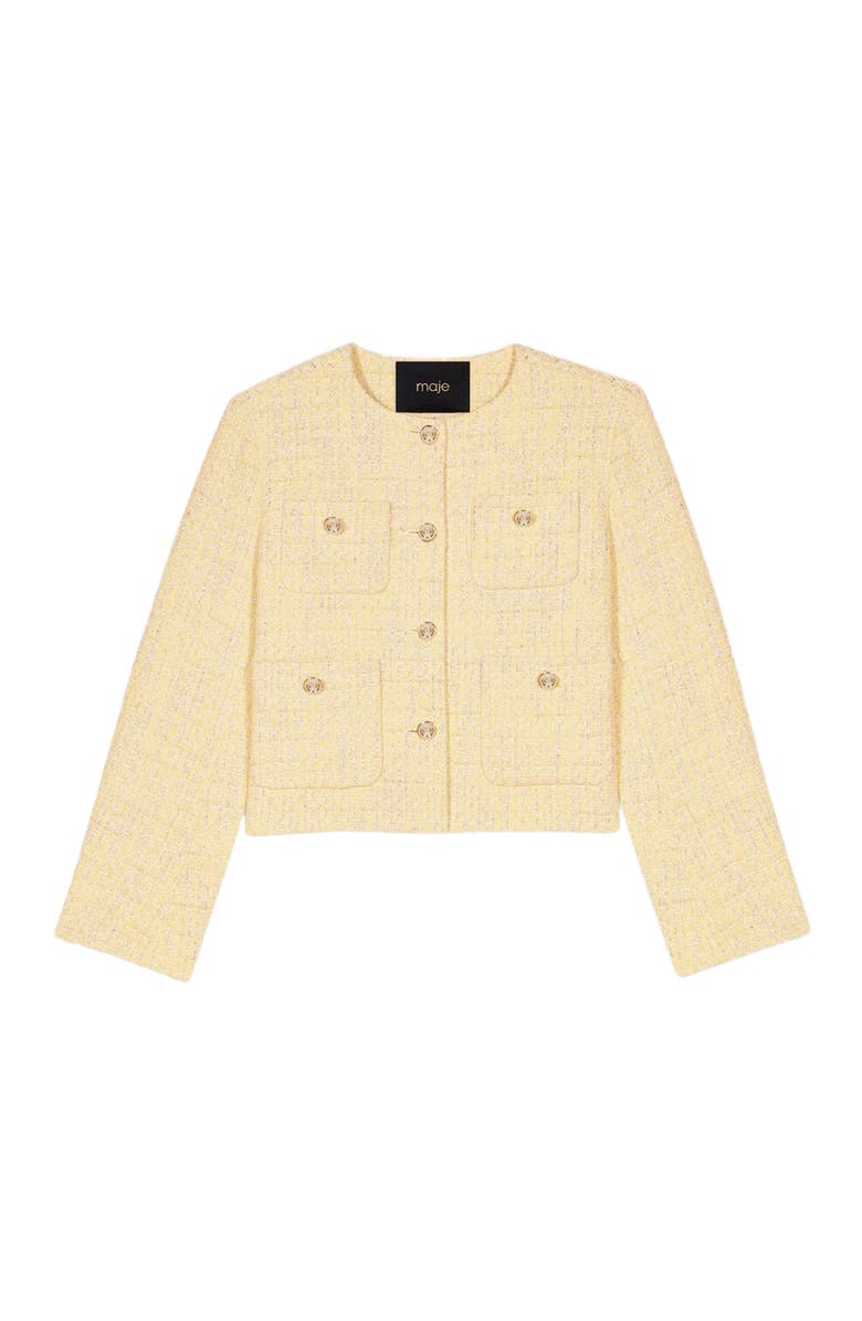 maje Short tweed and lurex jacket, Alternate, color, Yellow