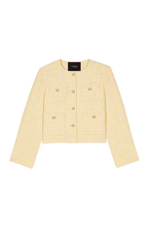 Shop Maje Short Tweed And Lurex Jacket In Yellow