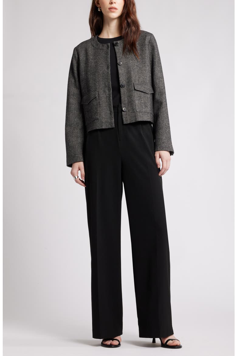 Collarless Herringbone Jacket, Alternate, color, GREY