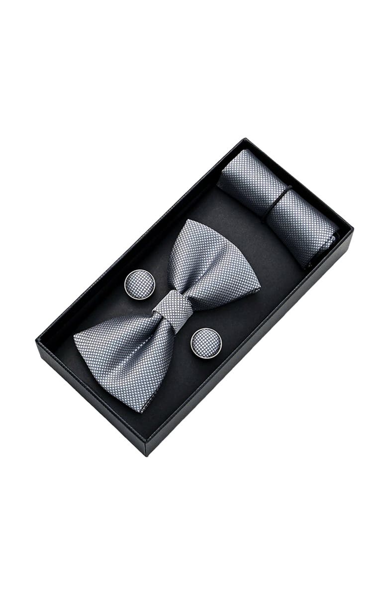 MOUSTACHE Crosshatch Bow Tie Set, Alternate, color, Silver