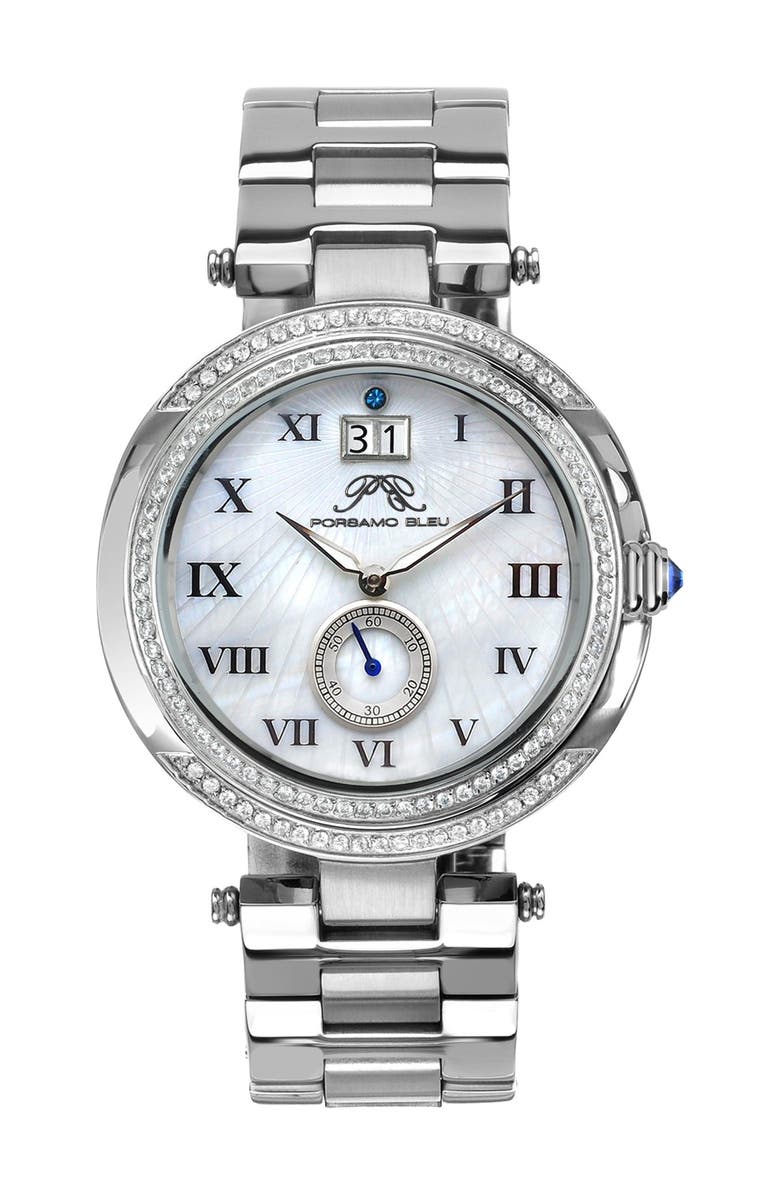 PORSAMO BLEU Women's South Sea Swarovski Crystal Bracelet Watch, 40mm, Main, color, 