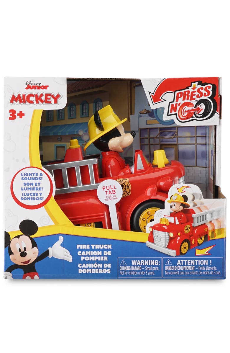 Disney Junior Press N Go Mickey Mouse Firetruck 5.5 Inch Red & Yellow Toy, Main, color, 