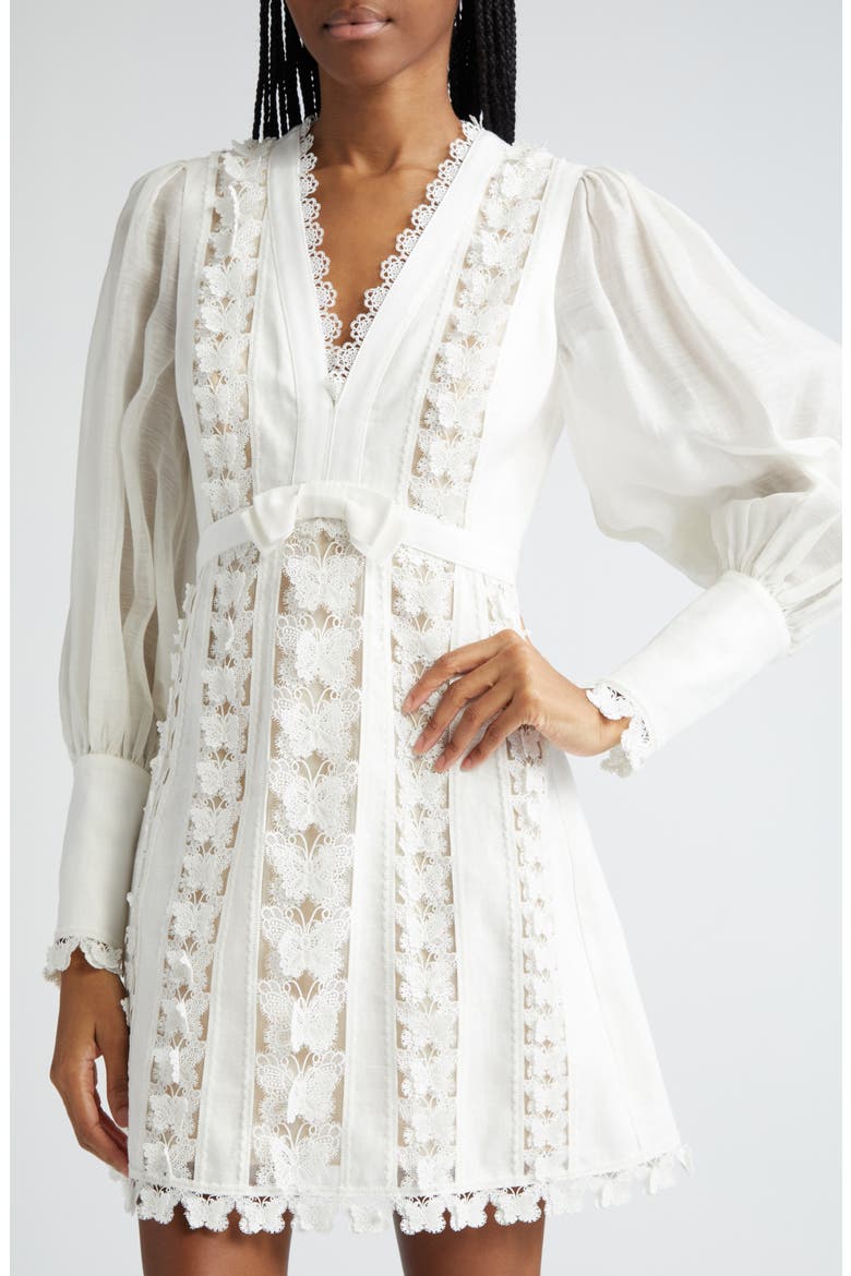 Flutter Butterfly Lace Long Sleeve Linen Dress (Nordstrom Exclusive), Alternate, color, NATURAL