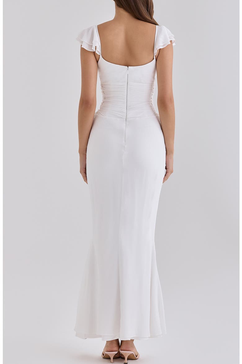 Flutter Sleeve Lace Up Gown, Alternate, color, WHITE